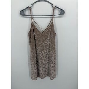 Libby Story Camisole Women Small Taupe Velvet Burnout Damask Floral Strappy Top